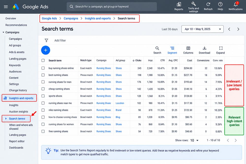 Check the Search Terms Report