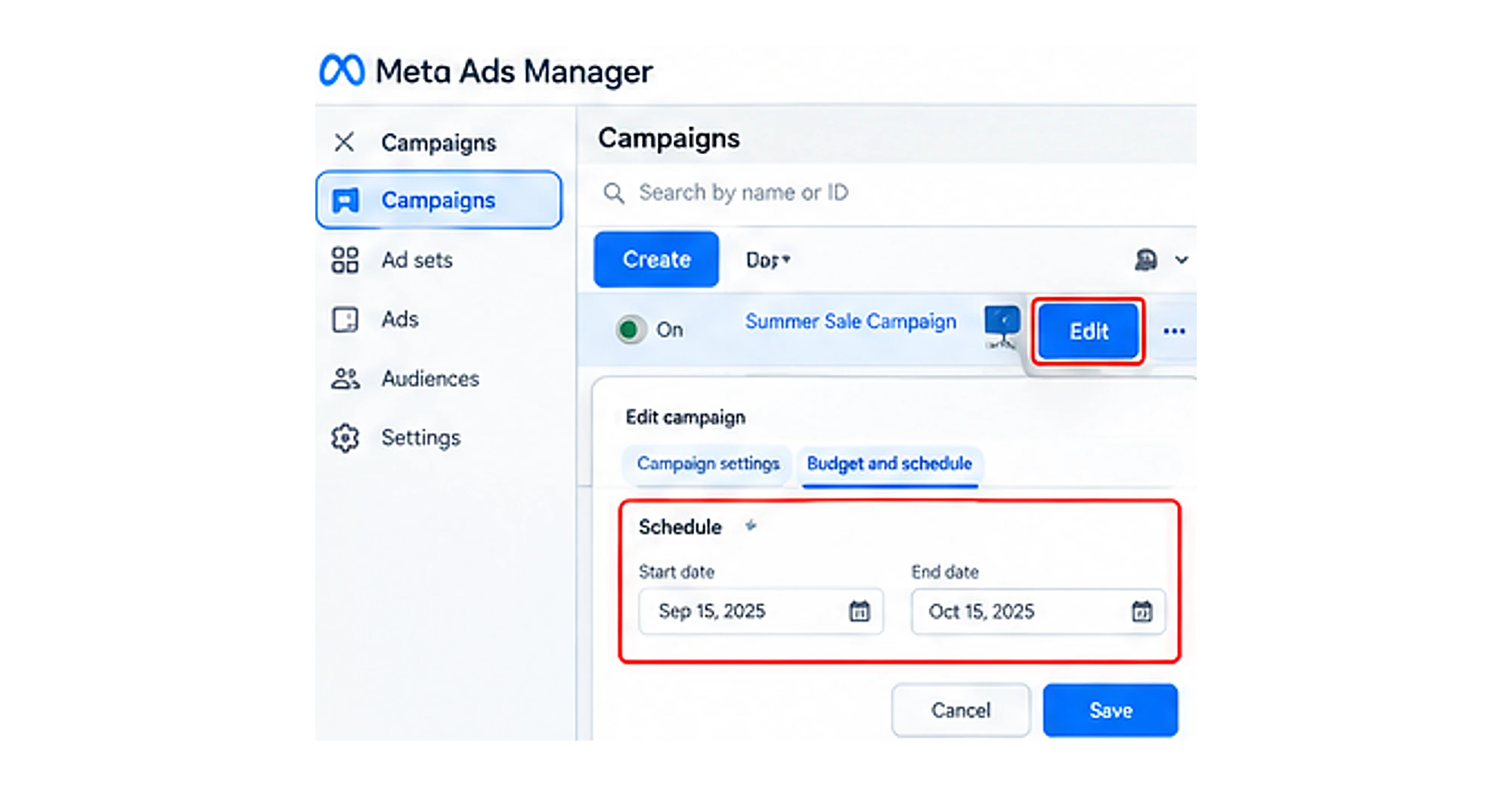 Budget and schedule settings in Meta Ads Manager
